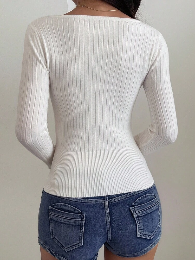 Women's Autumn Square Neck Collar Fitted Sweater