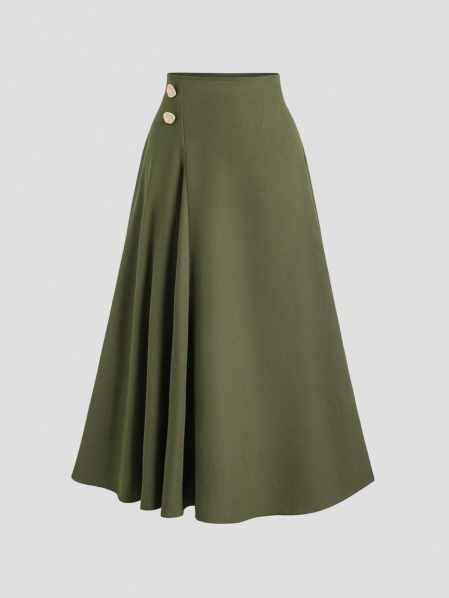 Sweetra Women's Elegant Commuting A-Line Skirt, Draping Slimming Effect, Spring/Autumn - Green - View 1