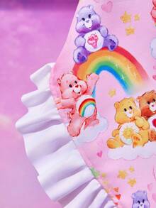 SHEIN X Care Bears 1件可爱爱心小熊图案厨房围裙，烘焙围裙，荷叶边蝴蝶结装饰，可爱围裙，两种尺寸，亲子围裙 - 彩色 - 查看 8