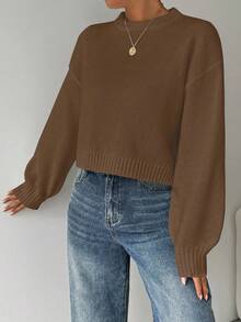 EMERY ROSE Fall Casual Solid Drop Shoulder Sweater