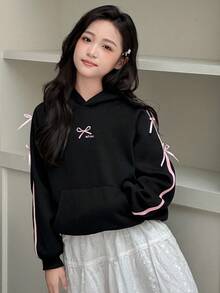 Dazy Kids Tween Girls' Knitted Hooded Fleece Sweatshirt, Fall,Winter - Black - View 4