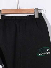 青少年男孩棒球夹克套装，宽松休闲摩托车图案运动运动服，适合通勤、上学、日常休闲、运动、秋冬 - 墨綠色 - 查看 7