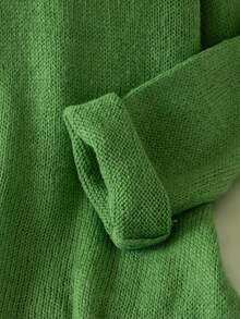 INAWLY 女式简约舒适纯色绿色毛衣 - 綠色 - 查看 4