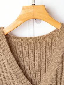 Franclia Khaki Autumn V-Neck Twist Rope Metal Button Casual Sweater,European & American Blogger Style Fall Winter Elegant Office Commuting Urban Professional - Khaki - View 7