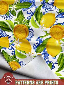 SHEIN EZwear Vestido mini casual de mujer con estampado de limones, estilo minimalista apropiado para el verano, excursión de chicas