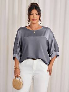 Cravure Maglione casual da donna oversize con scollo tondo, maniche a 3/4, tessuto metallizzato, inserti in tessuto a contrasto, polsini in tessuto jacquard, maniche raglan, adatto per uscite, vacanze, pendolarismo e feste