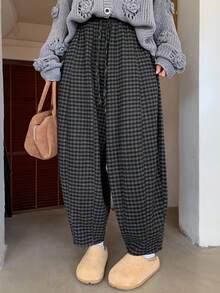 FRIFUL Women's Plaid Harem Carrot Ankle-Length Pants - Grey - View 1