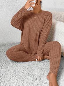 SHEIN Frenchy Conjunto de 2 piezas de top y pantalones de unicolor informal de talla grande - Naranja - Ver 1