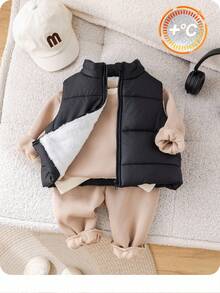 SHEIN Baby Girl Cute Thermal Lined Sweatshirt Sweatshirt And Pants Set, Autumn/Winter Fall - Black - View 3