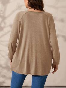 EMERY ROSE Áo thun cổ tròn tay dài dáng rộng, mềm mại, dễ thương, quần áo mùa thu, cỡ lớn - Màu be - Xem 2