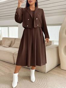 SHEIN Essnce 大码秋冬连体裤和西装外套两件套