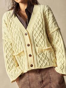 Bohemela Autumn/Winter Boho Cream Yellow Casual Cardigan For Women - Yellow - View 2