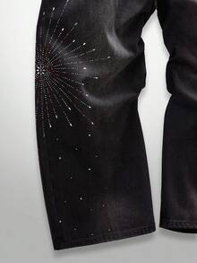 NEON BLANC Men's Rhinestone Embellished Pocket Wide Leg Loose Casual Jeans, Grunge