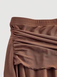 SHEIN MOD 大码女式棕色金属扣细节波西米亚风半身裙，度假装扮，西式女装，沙滩度假装，夏季女装，不对称半身裙 - 棕色 - 查看 4