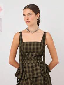 COUREZ Harness Corset Top With Frill Detail /Y2K Going Out Tops Fall Women Clothes Fall Clothes Cute Winter Clothes For Women Brown Top