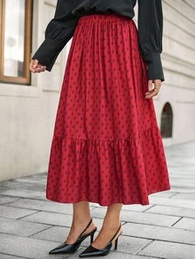 SHEIN Unity Váy hoa mini giản dị dành cho người đi làm, mùa thu - Đỏ - Xem 3