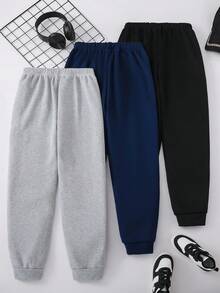 3pcs/Set Celana Jogging Longgar Bermotif Kasual dengan Tali Serut untuk Remaja Laki-laki, Cocok untuk Olahraga Sehari-hari dan Aktivitas Luar Ruangan di Musim Gugur dan Musim Dingin - MultiWarna - View 2