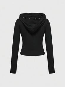 ROMWE Grunge Punk Sudadera con capucha de manga larga con gráfico de alas, vid y corazón de estilo vintage Y2K PUNK con strass - Negro - Ver 2