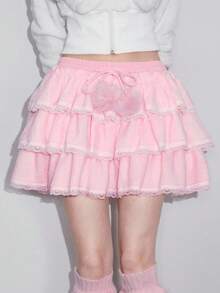 ROMWE Kawaii 女款可爱蓬松绒球装饰蛋糕裙 - 粉色 - 查看 1