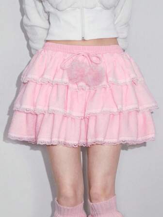 Damen Kawaii flauschiger Pompon-dekorierter Kuchen-Rock
