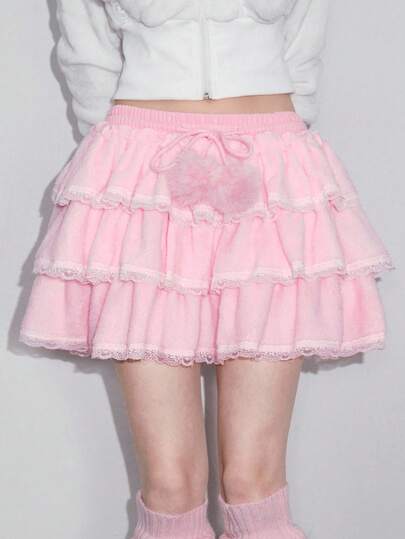 Kawaii Women's Kawaii Fluffy Pom-Pom Decorated Cake Skirt