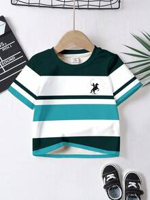 3 Stücke/Set Baby Jungen Lässig Kurzarm Stylisch Cool Klassisch Farbblock Patchwork Grafik Muster Rundhals T-Shirts, Campus Stil geeignet für den Sommer