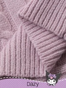 HELLO KITTY AND FRIENDS | SHEIN DAZY 年轻女孩休闲日常通勤和学校风格可爱卡通字母刺绣麻花针织纽扣开衫