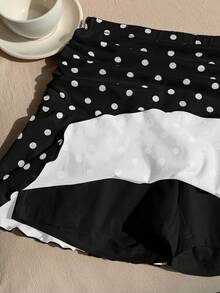 Comfortcana 女式波点褶皱A字迷你裙，夏季 - 黑色 - 查看 5