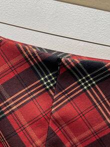 SHEIN Franclia 女士复古红色格子迷你裙，秋冬 - 紅色 - 查看 5