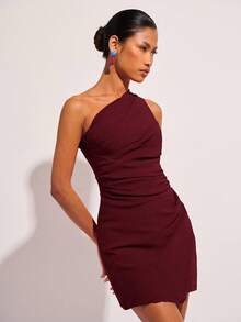 COSMINA Women's Elegant Solid Color Sleeveless Mini Dress, Summer - Burgundy - View 6