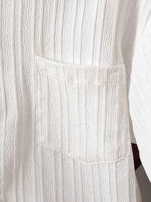 SHEIN Vintaside Kids 2 件套青少年男孩通勤休闲纹理条纹面料立领衬衫和条纹短裤，舒适时尚 - 彩色 - 查看 4