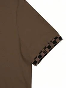 Manfinity Mode 男士撞色拼接领短袖休闲百搭Polo衫商务衬衫黑色和卡其色衬衫男士奢华衬衫棕色衬衫男士图案Manfinity男士衬衫 - 摩卡棕 - 查看 3