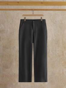 Manfinity VCAY 男士休闲梭织贴袋阔腿纯色裤，适合日常穿着黑色休闲裤，适合秋季，老款 - 黑色 - 查看 7