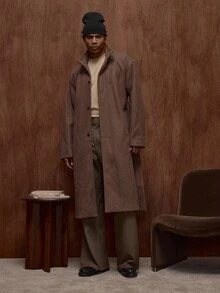 Musero Jacke mit hohem Kragen, langem Schnitt, tiefsitzenden Schultern, Langarm, Stoffgürtel, Fronttaschen, intelligenter Stil, verdeckter Knopfleiste, Mantel für Herbst/Winter