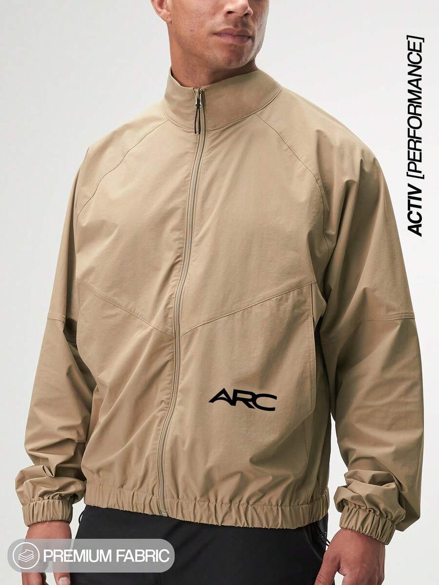 ARC Men's Raglan Sleeve Fitted Front Zip Casual Jacket Winter - Khaki - View 1