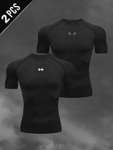 Manfinity Sport Corelite 男士圆领插肩袖舒适透气高弹休闲夏季运动背心压缩衣 - 黑色 - 查看 1