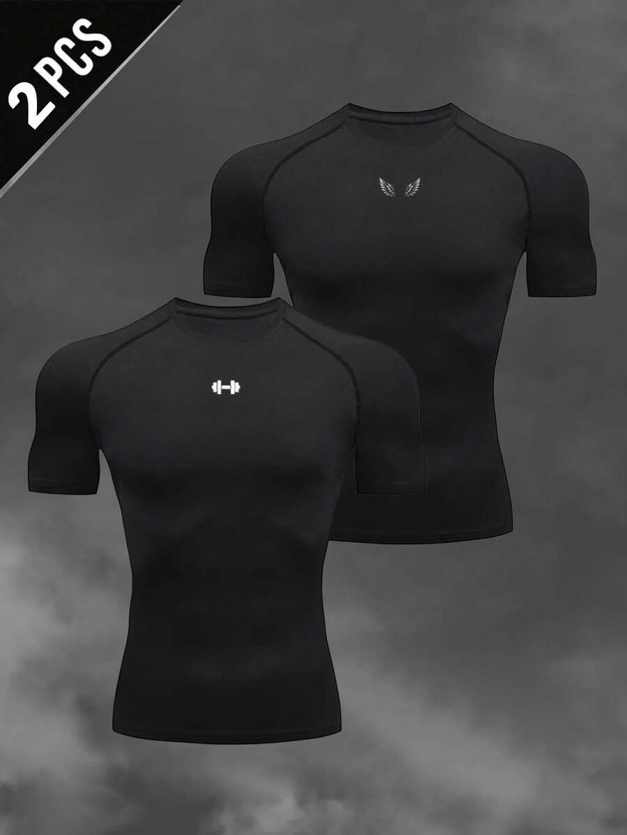 Manfinity Sport Corelite 男士圆领插肩袖舒适透气高弹休闲夏季运动背心压缩衣 - 黑色 - 查看 1