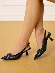 CUCCOO HITCHD Casual Breathable Floral Mesh Women High Heel Sandals - Black - View 6