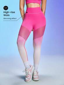 Gameset SHEIN Sport Women's High Waist Ombre Fitted Contrast Color Leggings For Fitness & Sports Yoga Pants - Pink - View 4