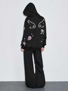 ROMWE 2 件套女士可爱甜美女孩星星蝴蝶结翅膀宽松运动衫和运动裤套装