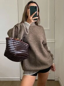 DAZY Women's Casual Contrast Color Turtleneck Sweater, Autumn