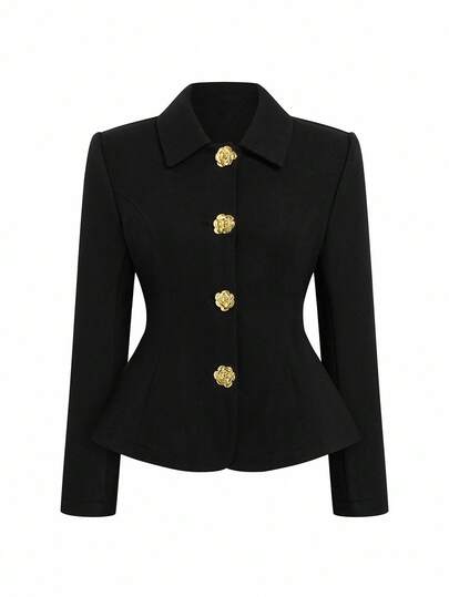 Sweetra 大码束腰金属纽扣大衣