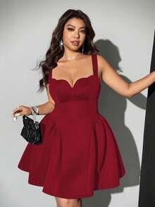 Viva Relle Vestido elegante de talla grande de unicolor con copa de corazón y tirantes - Rojo - Ver 6