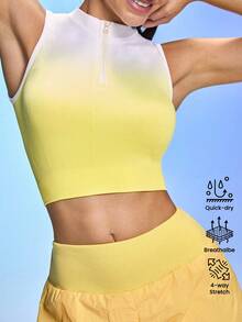 Easithlete Women's Ombre Zipper Front Cropped Sports Tank Top - Yellow - View 4