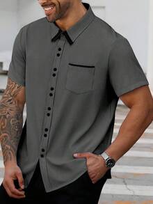 Manfinity CasualCool Plus Size Men's Single Breasted Short Sleeve Shirt