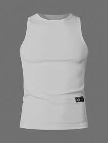 Manfinity Dauomo Men's Rib Knit Patch Round Neck Casual Tank Top, Summer - White - View 5