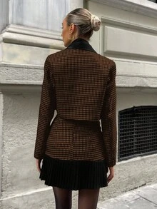 EURMUSE 2件套女士商务休闲长袖上衣和半身裙套装 - 駝色 - 查看 2