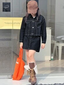 DAZY 2pcs Girls Denim Jacket + Denim Skirt Set, Tween Girl Fall Outfit