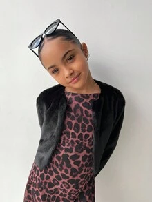 Firerie Kids Firerie Kids Tween Girl Minimalist Faux Fur Black Jacket Fall Winter