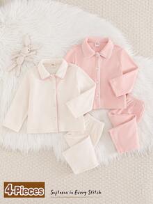 Cozy Pixies 4件套女婴花卉印花针织柔软开衫上衣和松紧腰裤套装 - 彩色 - 查看 6